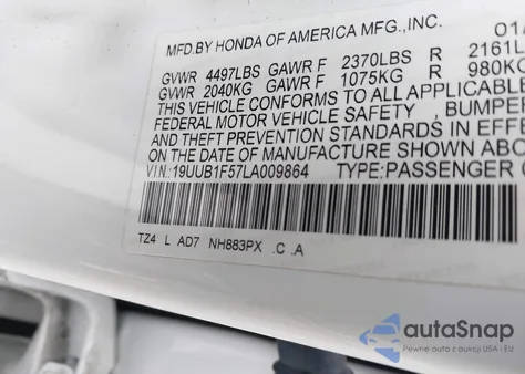 2020 Acura Tlx Tech Package from USA, damaged, VIN 19UUB1F57LA009864